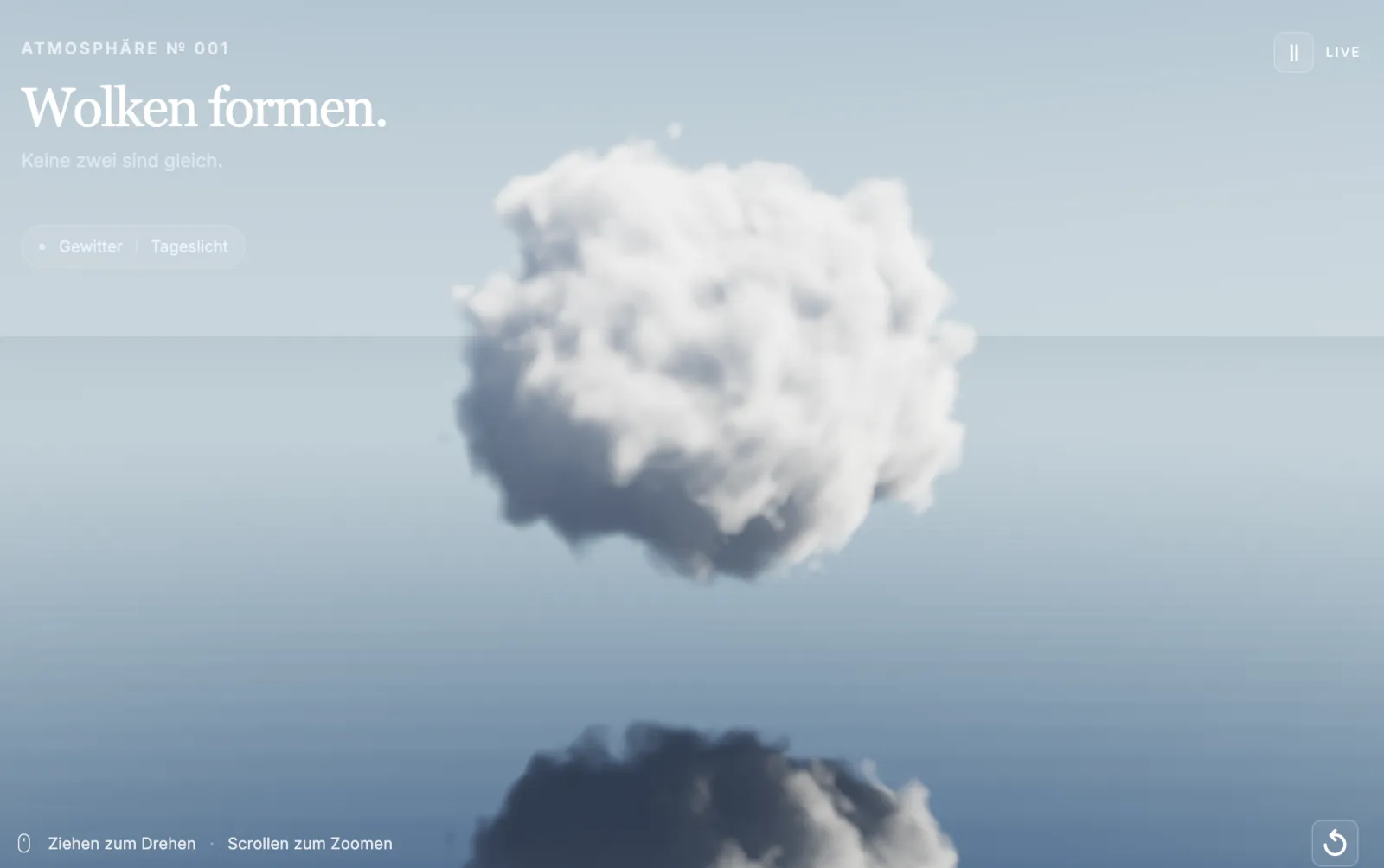 A daylight cloud over a pale blue horizon