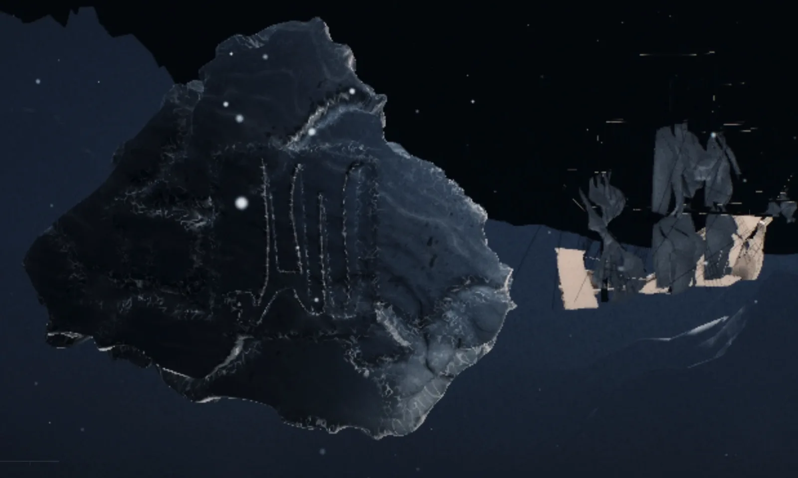 Orbital view of the rock with launch sites marked