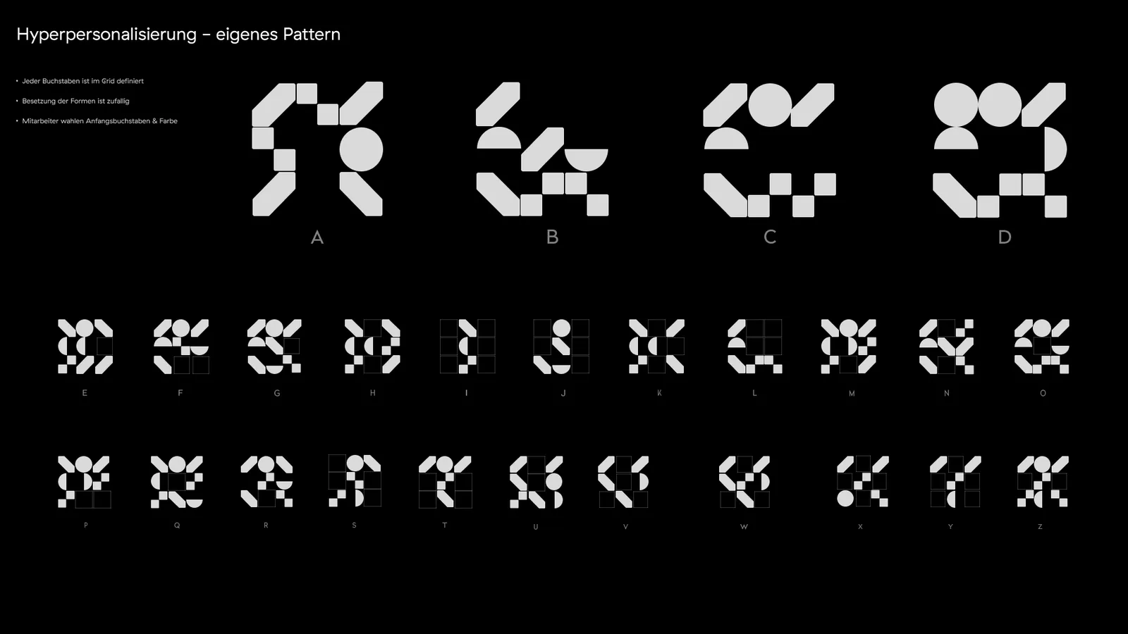 Every letter A to Z as its own tile pattern