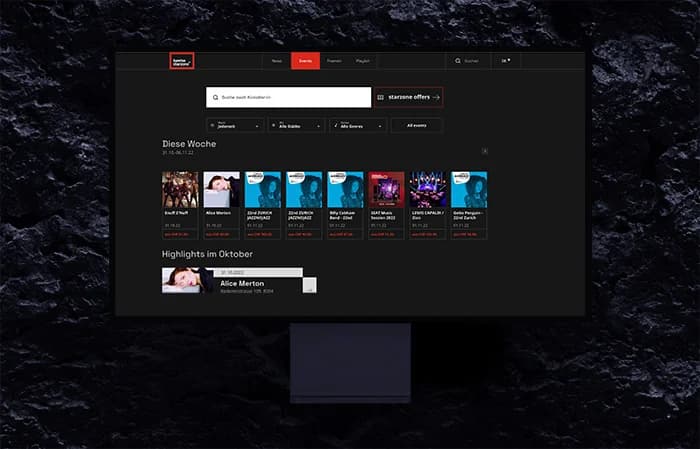 Event listing with search by city and genre